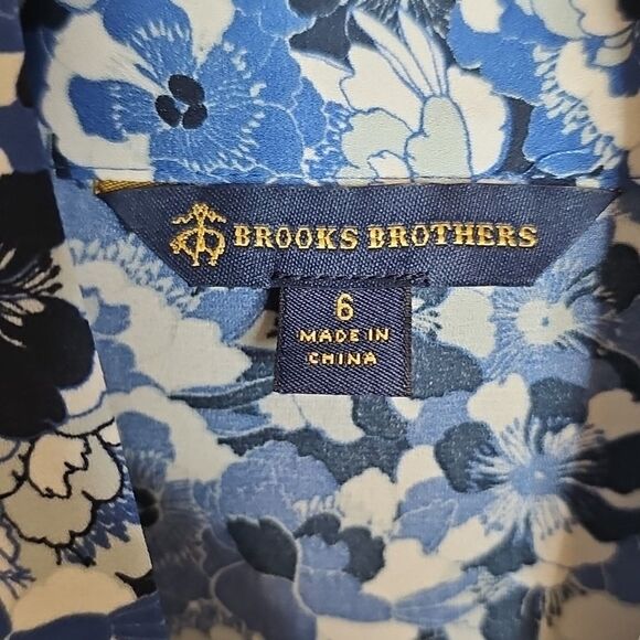 Brooks Brothers‎ 6 Blue and White Floral Tie Neck Long Sleeve Button Up Shirt - Picture 6 of 9